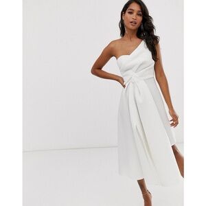 ASOS DESIGN self stripe one shoulder fold detail midi dress size 6 NWT